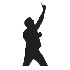 Man Pointing Upwards with fist clenched Silhouette Isolated White Background Vector Illustration Expressing Victory Determination Success Inspiration Black Figure