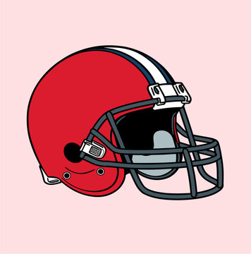 An illustration of a red football helmet on a pink background