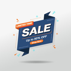 Limited Time Sale Banner: A vibrant sale banner with a clear message, offering a limited-time discount of up to 50% off, encouraging viewers to shop now