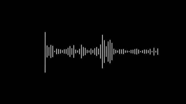 Abstract White Audio Waveform Spectrum Animation on Black Background; Minimalist 4K Sound Frequency Equalizer for Music Visualization, Voice Recording, and Digital Audio Pulse Signal.