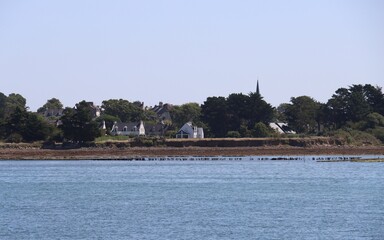 View from the sea on Ile Aux Moines in Brittany, France 