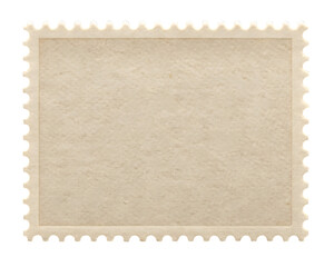 Fototapeta premium Blank postage stamp with serrated edges isolated on a transparent background paper beige