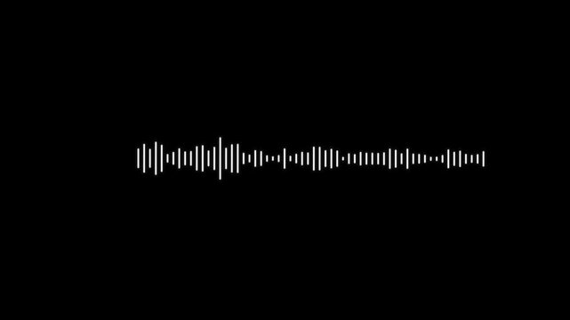 Dynamic White Line Audio Wave Visualization Isolated on Black; Rhythmic Music Equalizer Spectrum, Abstract Sound Waves for Podcast, Radio, and Voice Studio UI Element, 4K Seamless Loop.