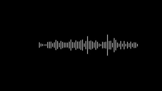 Dynamic White Line Audio Wave Visualization Isolated on Black; Rhythmic Music Equalizer Spectrum, Abstract Sound Waves for Podcast, Radio, and Voice Studio UI Element, 4K Seamless Loop.