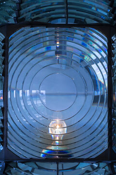Fire Island, New York. Antique Fresnel lighthouse beacon.