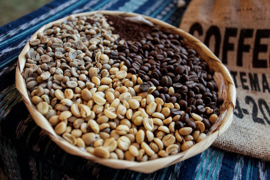 Antigua, Guatemala.  Collection of coffee beans
