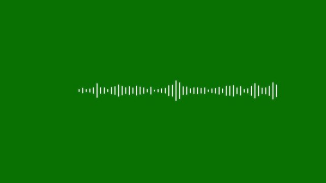bstract White Audio Waveform Spectrum Animation on Green Background; Minimalist 4K Sound Frequency Equalizer for Music Visualization, Voice Recording, and Digital Audio Pulse Signal.