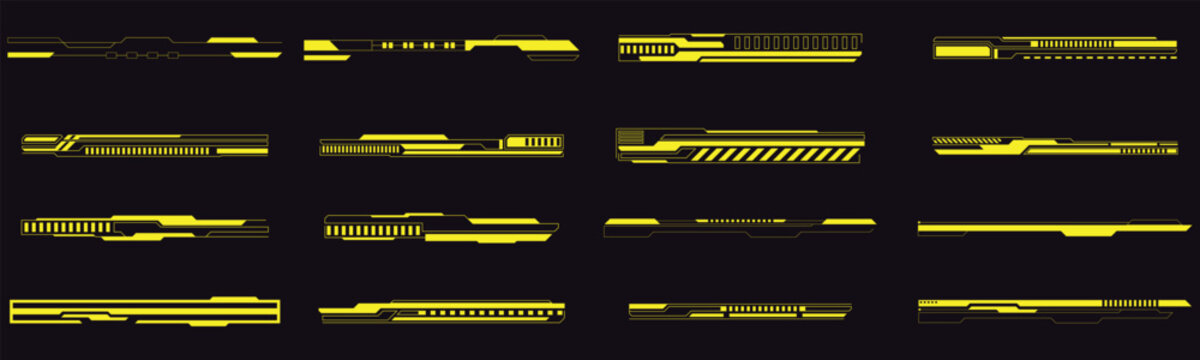 Futuristic yellow hud interface elements and digital progress bar collection