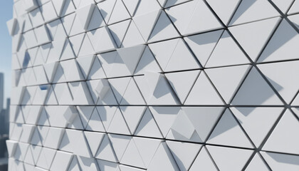 Kinetic architecture building facade with moving triangular geometric panels