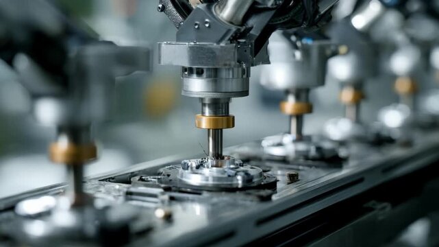 Machineaided gasket fitting in progress with robotic components maneuvering seamlessly on an assembly line.
