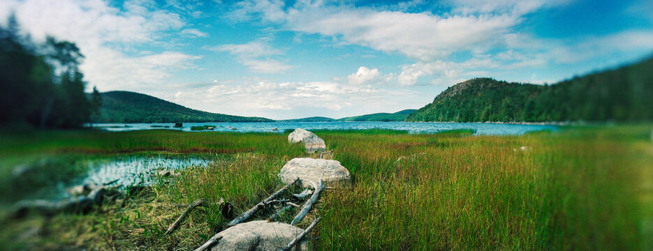 Panoramic view of Jordon pond, Acadia national park, Maine, United States