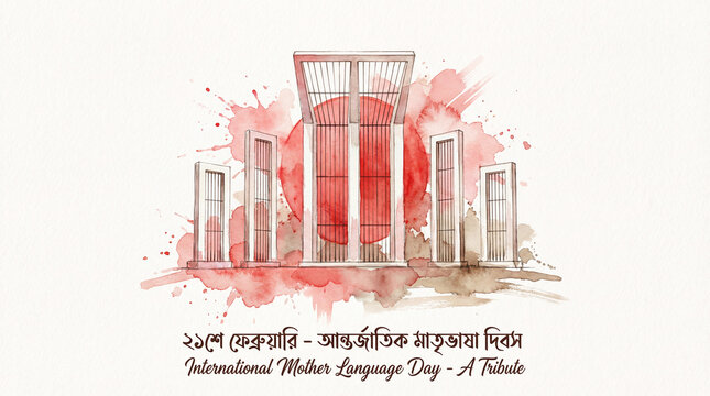 Watercolor Shaheed Minar illustration with emotional cultural tribute for International Mother Language Day Bangladesh