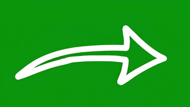 Animated white hand-drawn arrows pointing up, right, and circularly on a solid green background, symbolizing direction and progress 4k video