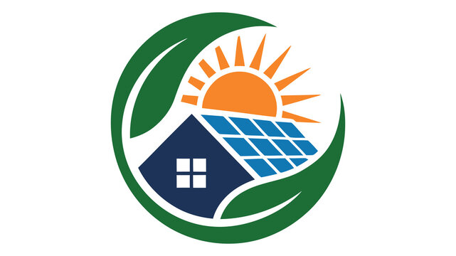 Sustainable home with solar panels and sun