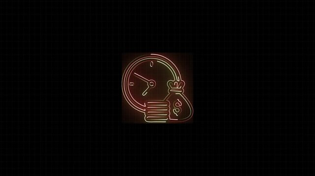 Time is money pink and white line animation. Animated money bag and clock icon. Banking services. Financial concept. Isolated illustration on dark background.	