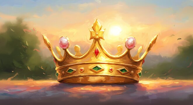 Golden crown with sunset background