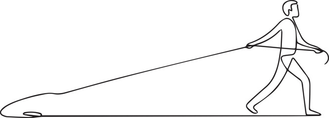 Man pulling a jet ski in a dynamic continuous line drawing © rs_studios