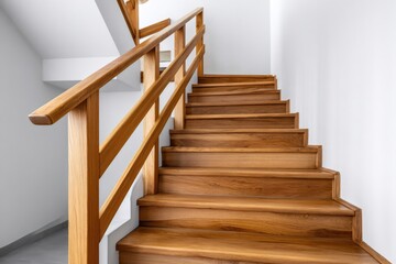 Modern oak wood staircase with wooden handrail