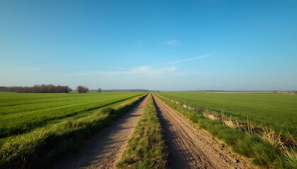 Obraz premium Open Rural Path Landscape With Leading Lines And Sky