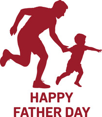 Obraz premium Red silhouette of father and child running with Happy Father Day text vector illustration EPS PNG file download. 