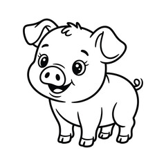Naklejka premium Cute Piglet Coloring Page Black and White Line Art Farm Animal Cartoon for Children Printable Worksheet