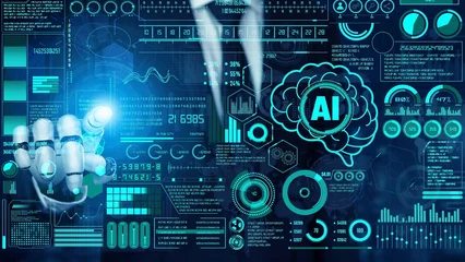 Fototapete Altes Krankenhaus Beelitz AI Assistant Brain Processor with LLM Technology, Big Data, Machine Learning, Generative AI for Business Support, Future Agentic AI Technology and Artificial Intelligence Prompt Engineering. Thunk  © InfiniteFlow