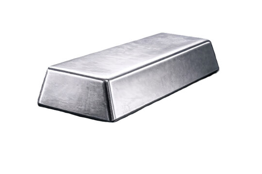 Silver Ingot Bar Isolated on White Background, Precious Metal Bullion for Finance and Investment Concept