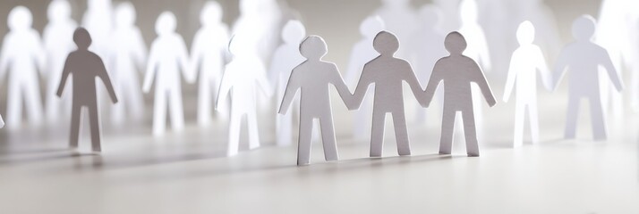 Abstract paper figures holding hands in unity and community concept