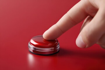 Finger pressing red button against matching red background