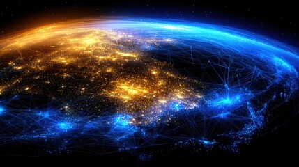 Obraz premium Earth Network Connection: Global Communication and Technology Concept