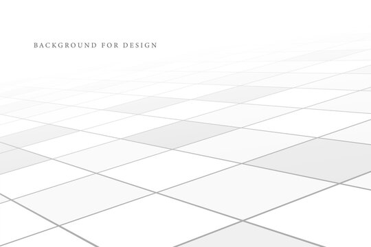 Abstract futuristic squared background with perspective. White tile floor copy space - geometric infinity design. Light clean concept for your business ideas. Poster, banner, presentation template