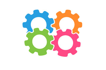 Fototapeta premium Colorful gears arranged in a pattern representing teamwork and collaboration in a creative project or business setting during a daytime event