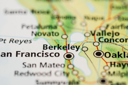 Close up printed map showing Berkeley and San Francisco Bay Area cities.