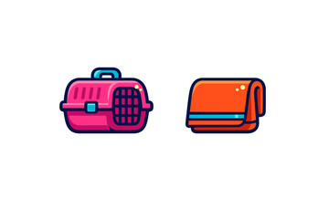 Pink plastic pet carrier and folded orange blanket for animal travel