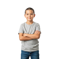 Confident young boy with arms crossed isolated on transparent background