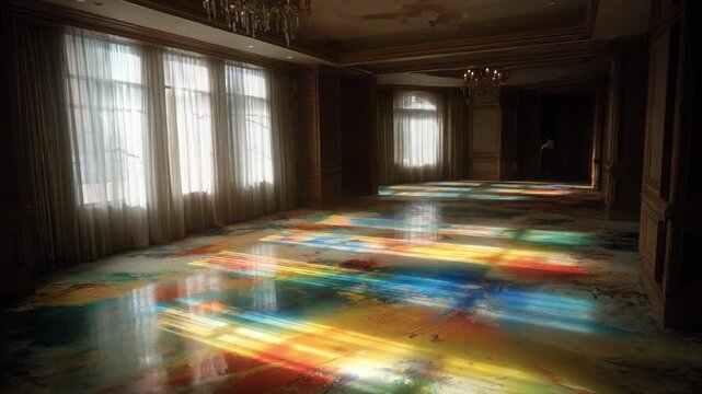 Medium shot of carpet dyeing for event preparation transforming dull floor materials into bright eyecatching colors for special occasions.