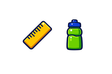 Yellow ruler and green water bottle representing school supplies and fitness