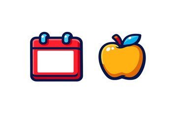 Stylized red calendar icon and glossy yellow graphic symbolizing school schedule and healthy lifestyle