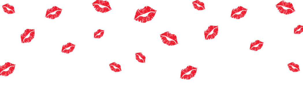 Red kiss mark PNG. Many kiss marks scattered across the background.