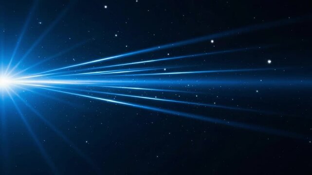 Bright blue starburst in space with rays of light emanating from a central point in the darkness