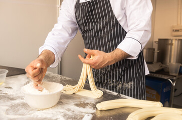 Traditional Chinese noodles at the fair. Lunar New Year parade, Asian community. Festive atmosphere, cultural diversity. Ideal for travel, culture, festival promotion and editorial design