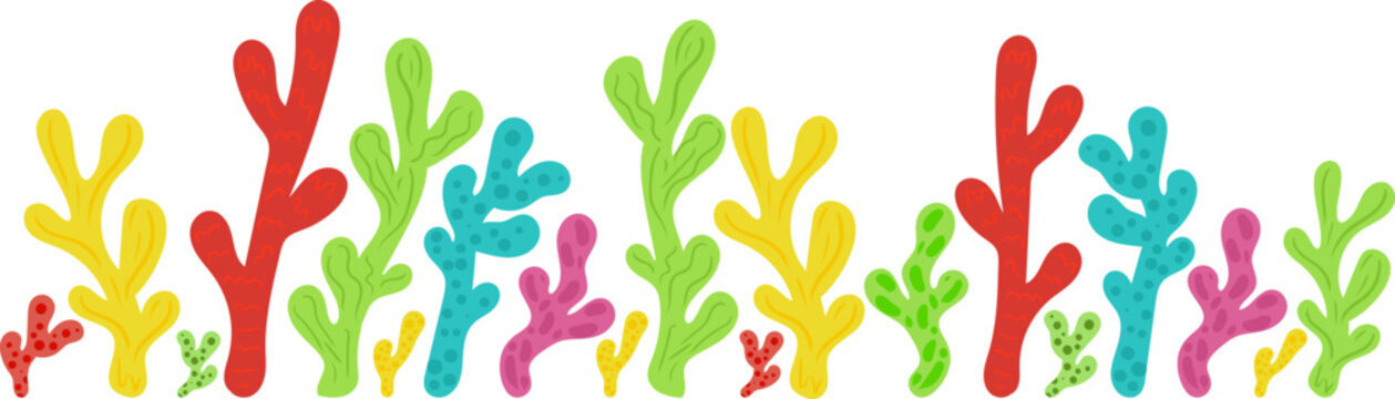 colorful underwater coral reef border hand drawn sea plants isolated background summer beach design marine nursery decor and posters