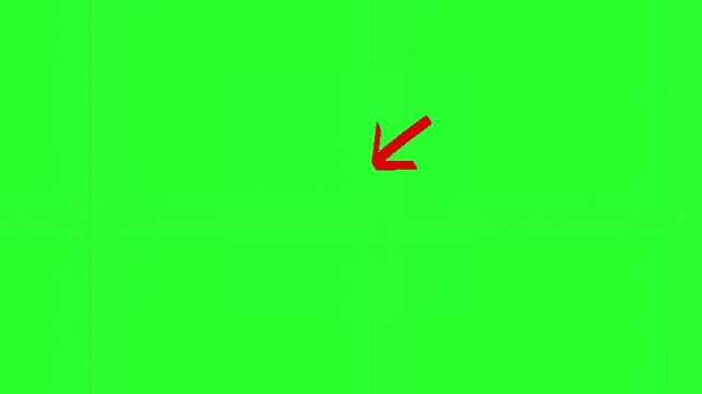 Hand-drawn red arrow animation pointing up and growing on a green screen background