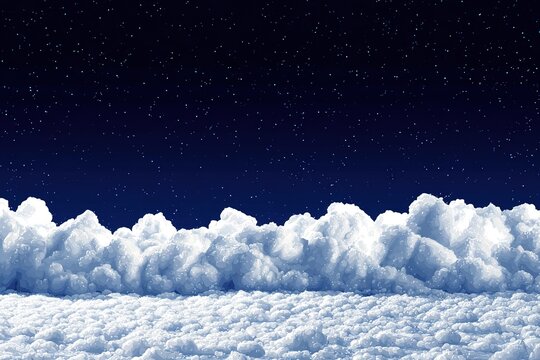 Clouds and stars fill the night sky over a bright landscape with a dark blue background