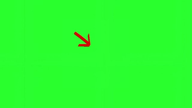 Hand-drawn red arrow animation pointing up and growing on a green screen background