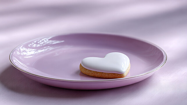 Heart-shaped pastry with white glaze on purple plate