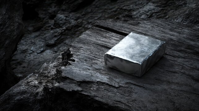 Sealed sterile food ration bar on rustic dark wood surface