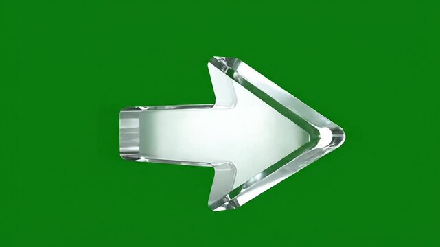 A sleek silver arrow icon on a solid green background is viewed directly from the front