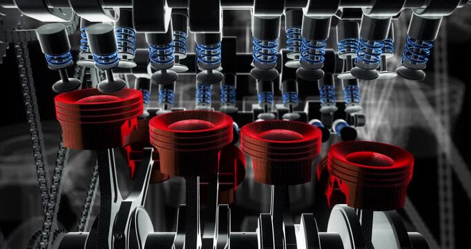Automotive Technology Wireframe Vehicle Engine Visualization. Industry And Technology Related 3D Animation.