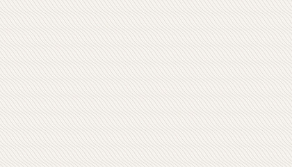 Basic, subtle, seamless pattern of fine, wavy thin lines. Beige diagonal, striped, curly texture. This minimalist abstract background is ideal for modern design or simple print layouts.